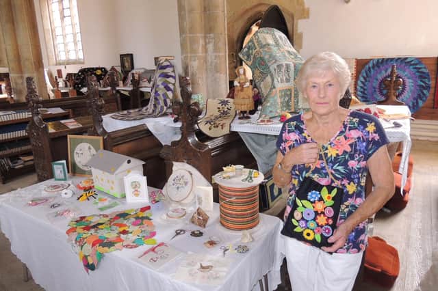 Robbie Mann with a hand made purse she created as part of the display of art, crafts and quilts for St Denis' Church heritage open weekend at Silk Willoughby.