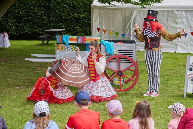 Rhubarb Theatre performing at last year's community fun day.