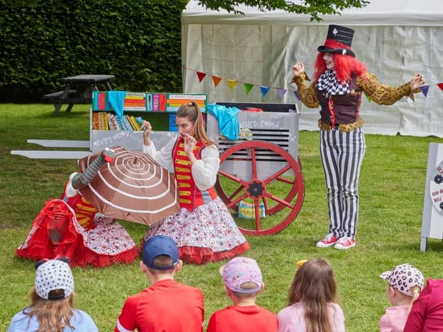 Rhubarb Theatre performing at last year's community fun day.