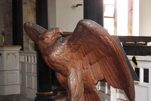 The eagle lectern stolen from Baumber church.