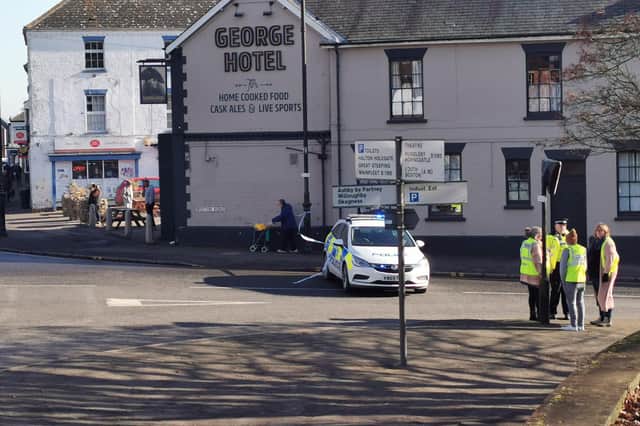 Police officers blocking off Boston Road, Spilsby. Photo: Gemma Gadd