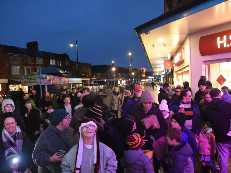 A crowd gathered outside the Hildreds for the switch-on in spite of the bad weather warnings.