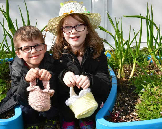 Tristan Burbanks-Bath, 5, and Andie Burbanks-Bath, 8, of Louth enjoying the egg hunt at the Louth Youth & Community Centre. Photos: D.R.Dawson Photography