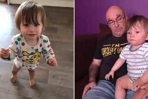 The tragic little boy, 2, pictured in Pudsey Bear pyjamas and with his father, Kenneth, who died of a heart attack.