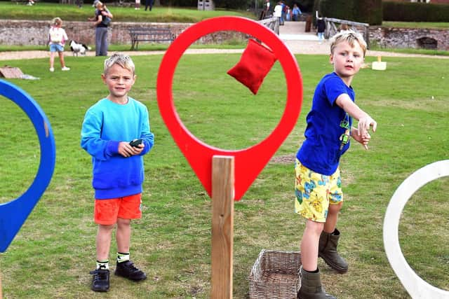 James and Christopher Osborne at the bean bags during Tattershall Castle's Heritage Open Day.