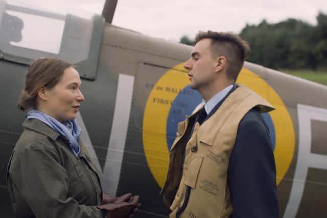 A scene from the new film with the loaned Spitfire.