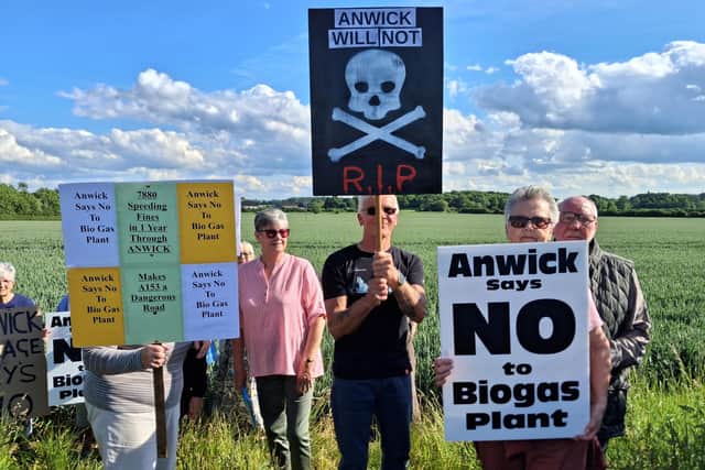 Campaigners against a proposed biogas plant on Horncastle Road, Anwick. Credit: LDRS