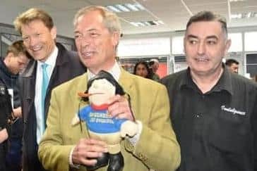 Coun Danny Brookes, as leader of SUDS, with Reform UK leader Nigel Farage and Deputy Leader Richard Tice ahead of the General Election.