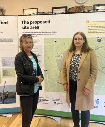 Dr Caroline Johnson (right) meets with DEFRA Minister Rebecca Pow at Swaton to discuss the reservoir proposals.
