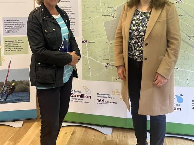 Dr Caroline Johnson (right) meets with DEFRA Minister Rebecca Pow at Swaton to discuss the reservoir proposals.