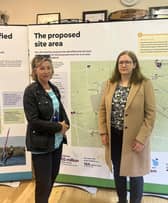 Dr Caroline Johnson (right) meets with DEFRA Minister Rebecca Pow at Swaton to discuss the reservoir proposals.