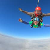 Mary Clover, 85, skydiving at Hibaldstow airport.