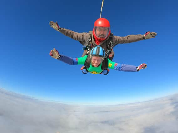 Mary Clover, 85, skydiving at Hibaldstow airport.