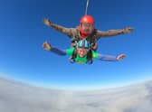Mary Clover, 85, skydiving at Hibaldstow airport.