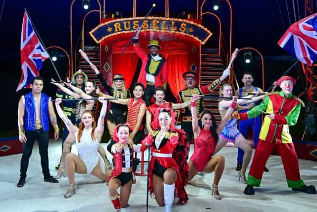 The Russells International Circus troupe, all set to switch from the big top to the indoor stage. (PHOTO BY: Janet Buckle)