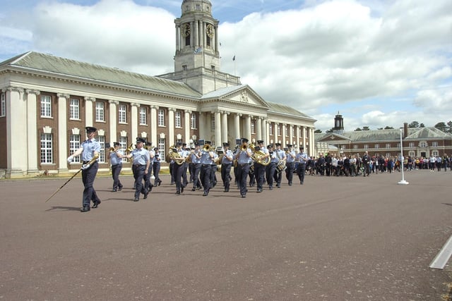 Participants set off from outside the historic College Hall, with the band of the RAF College leading the way, on the one-mile walk to Adastral Hall.