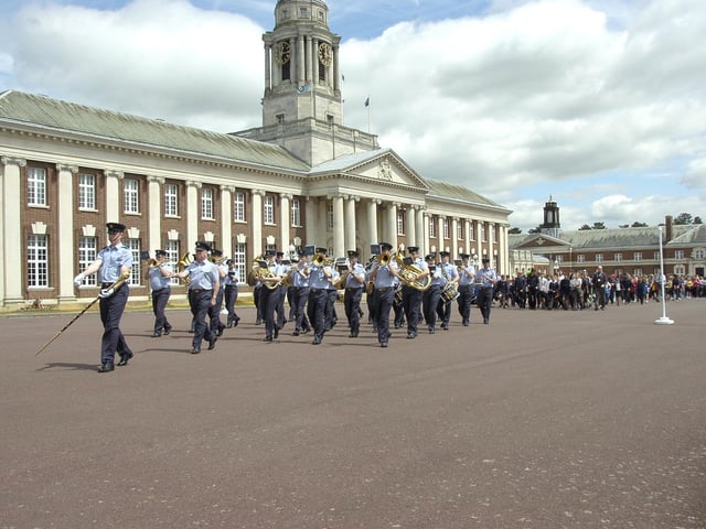 Participants set off from outside the historic College Hall, with the band of the RAF College leading the way, on the one-mile walk to Adastral Hall.