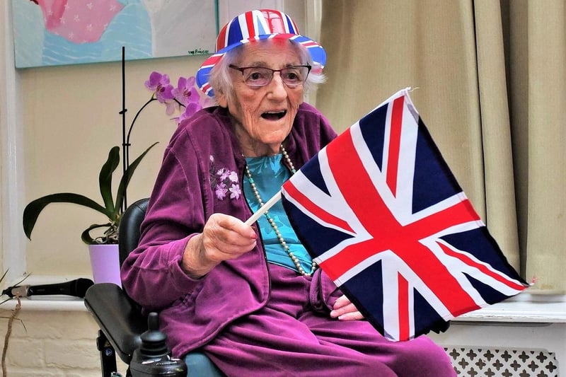Resident Connie Brownjohn, aged 93, enjoying the Eurovision events.