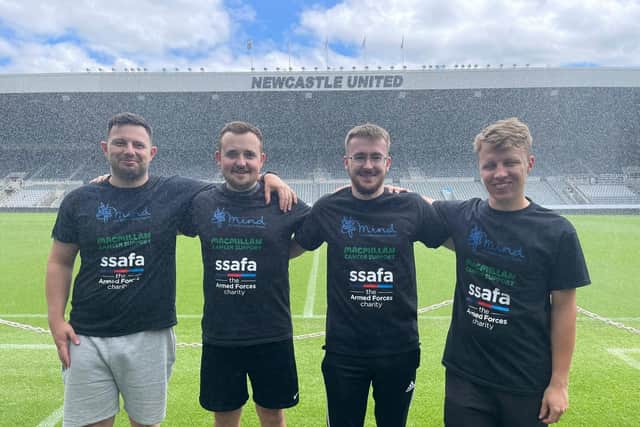 RAF Coningsby's Daniel Holt, Ash Taylor, Kyle MacLeod, and Jake Langley at Newcastle Utd's St James Park.