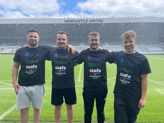 RAF Coningsby's Daniel Holt, Ash Taylor, Kyle MacLeod, and Jake Langley at Newcastle Utd's St James Park.