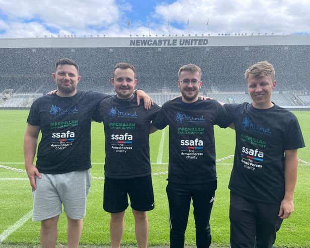 RAF Coningsby's Daniel Holt, Ash Taylor, Kyle MacLeod, and Jake Langley at Newcastle Utd's St James Park.