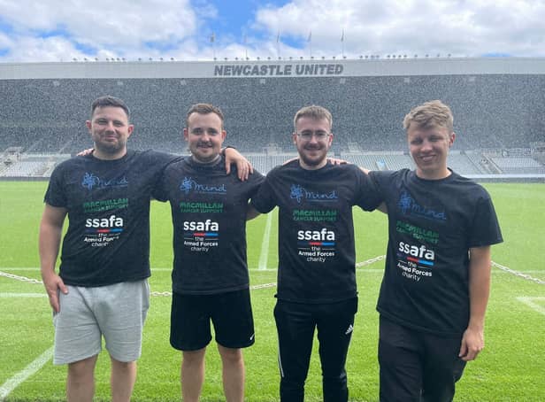 RAF Coningsby's Daniel Holt, Ash Taylor, Kyle MacLeod, and Jake Langley at Newcastle Utd's St James Park.