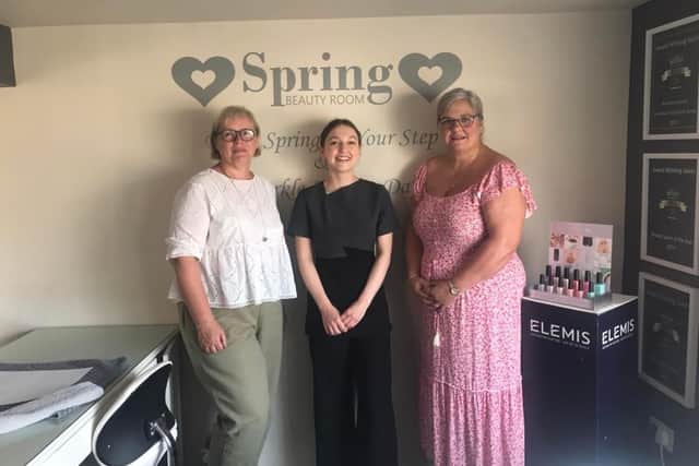 Caroline Draper (left) with therapist Elaina Hurren and one of those attending the event, Kay Wilkie