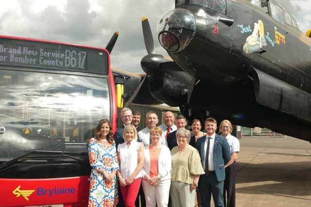 Councillors, business people and residents celebrate the spectacular launch of the B617 bus service. (PHOTO BY: Lincolnshire County Council)