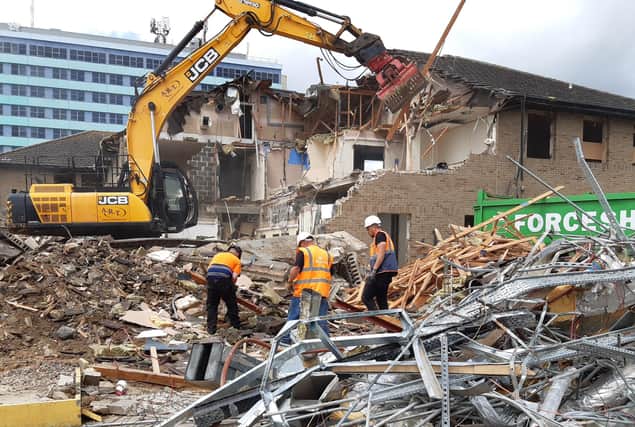Demolition work at Boston's Pilgrim Hospital to make way for the new emergency department. Photo by: Boston Standard