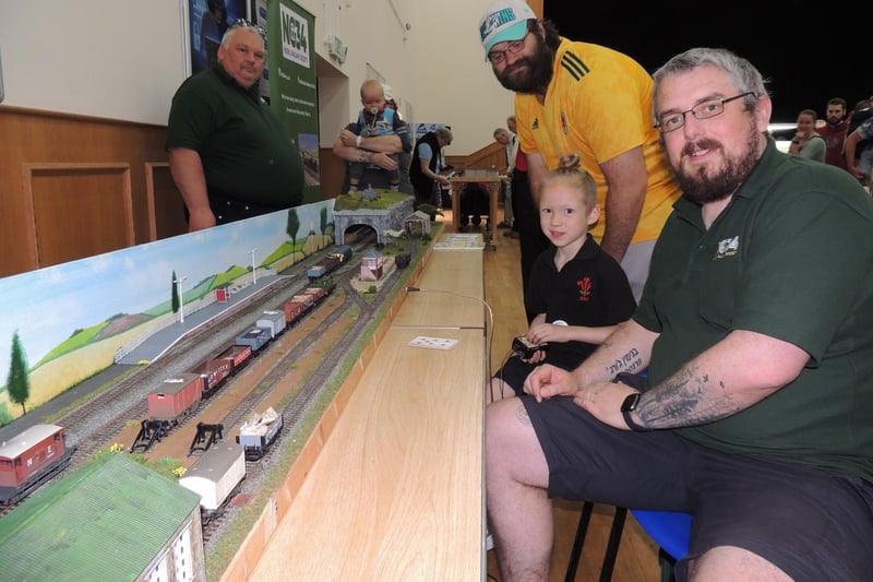 NG34 Model Railway Society from Cranwell's layout, L-R Ian Hides, Gareth and Wyatt Evans, 7, and Shaun Gill.