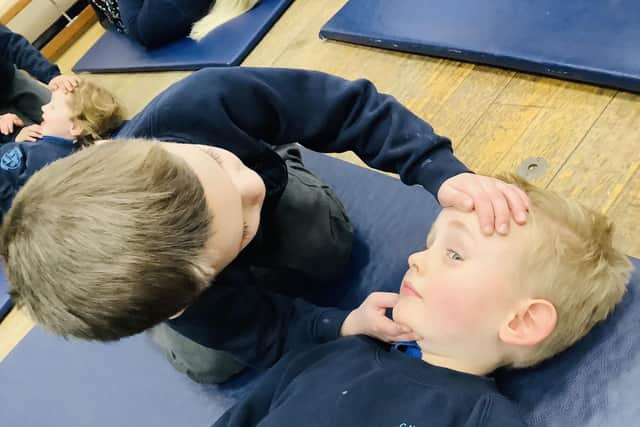 First aid training for youngsters at Caythorpe School.