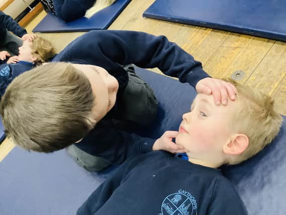 First aid training for youngsters at Caythorpe School.