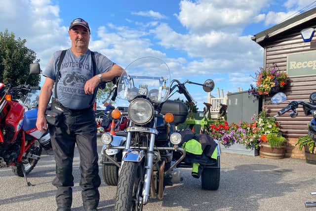 Clarence Palmer from Sutton on Sea with his Suzuki GSA50G Trike.