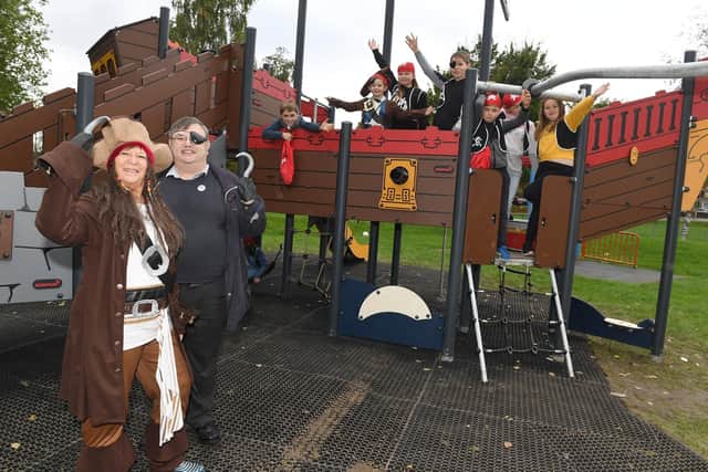 The official opening of the play equipment in 2019, with Fran Taylor - Boston Borough Council play officer, and Richard Tory - chairman of Boston Big Local.