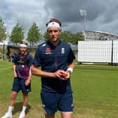 Stuart Broad prepares to bowl during England's training camp.