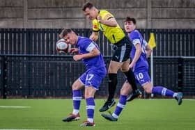 Gainsborough Trinity new-boy Charlie Jemson battles for a header while playing for Worksop Town.