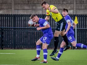Gainsborough Trinity new-boy Charlie Jemson battles for a header while playing for Worksop Town.