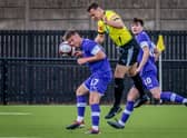 Gainsborough Trinity new-boy Charlie Jemson battles for a header while playing for Worksop Town.