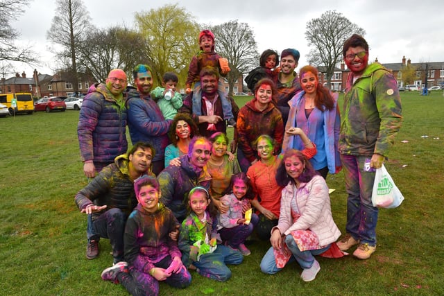 Some of the happy visitors to the Holi colours festival celebration in Boston's Central Park.
