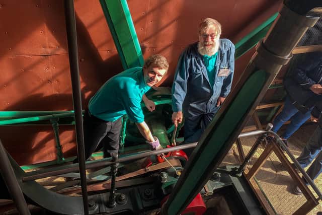 Richard Knight and Les Mitchell maintaining the beam engine.