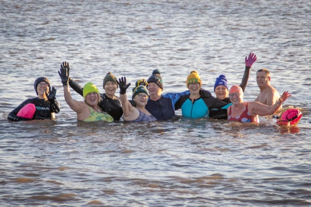 It's so bracing! Members of the Wild at Heart Group enjoying a New Year's Day dip.