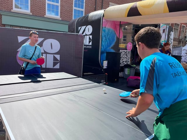Playing table tennis
