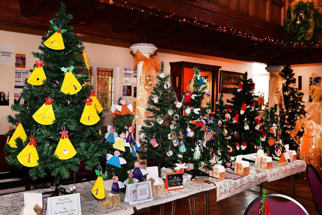 Displays by the Magdalen Primary School at Wainfleet Methodist Church Christmas Tree Festival.
