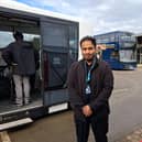 Hariharasudhan Akhil, a robotics engineer at Ohmio, with a self-driving bus at the 2026 Lincolnshire Exhibition Credit: LDRS