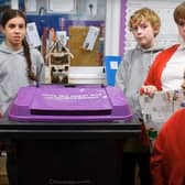 Youngsters give guidance in a video on what should go in which bin in South Kesteven. Photo: SKDC