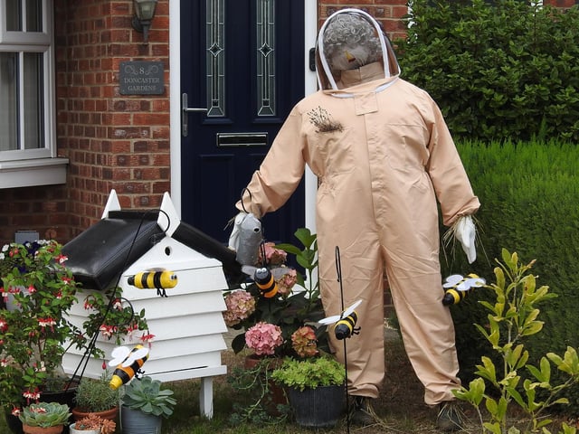 A fantastic beekeeping scarecrow on the Navenby Scarecrow Trail.