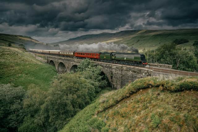Full steam ahead ... Tangmere hauls the Northern Belle over the Settle-Carlisle line