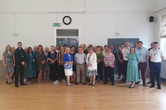 Coun Anne Dorrian with staff from the Lincolnshire Community and Voluntary Service.
