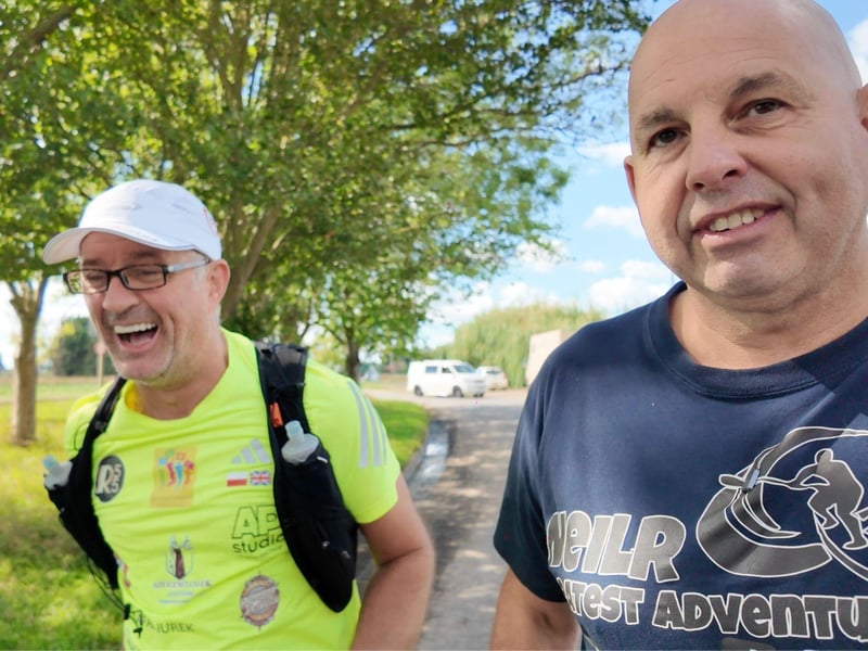 Greg pictured with supporter and Youtuber Neil Richardson, as he approaches Skegness.