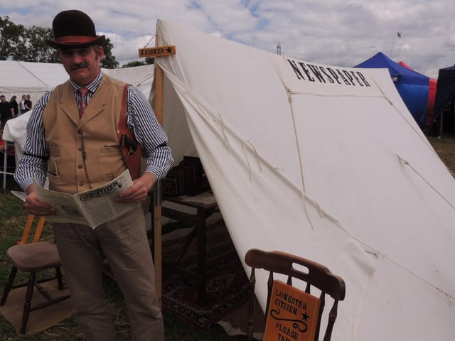 Newspaper man Rich Baker of Peterborough, with the Original Lonestar wild west re-enactment group, soon to merge with the Spirit of the Old West group.